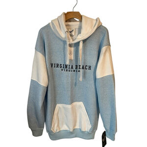 Virginia Beach Hoodie Mens Medium Blue White Pullover